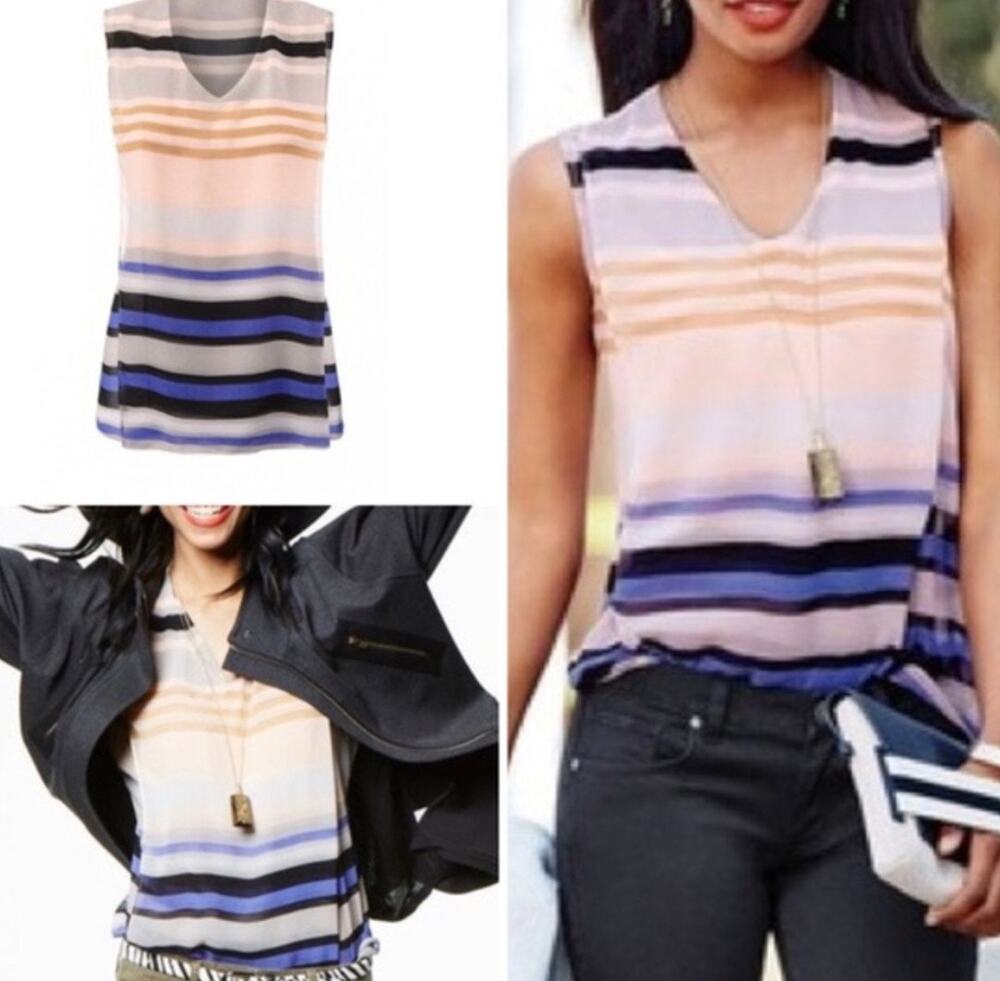 CAbi 3273 Womens Underline Sleeveless Striped Blouse, tank XS